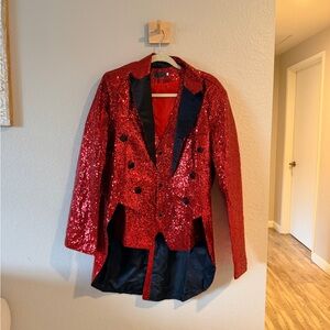 Red Sequin Tailcoat Jacket Tuxedo Vest